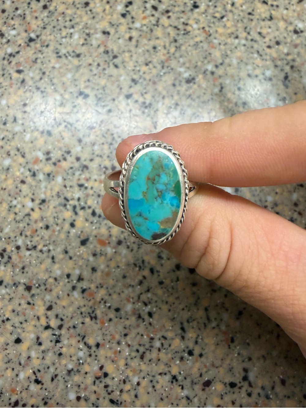 Sterling Silver Turquoise Oval Statement Ring - size 7